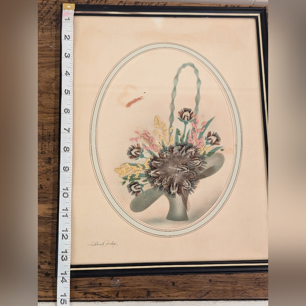 Ida Bisek Procop Painting Prairie Pictures Feather Flower Craft Art Handmade VTG - Picture 7 of 10